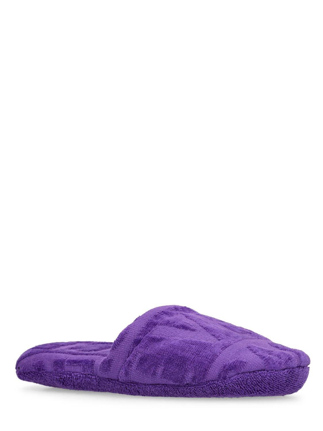 VERSACE Towelling-logo Slippers In Purple Product Image