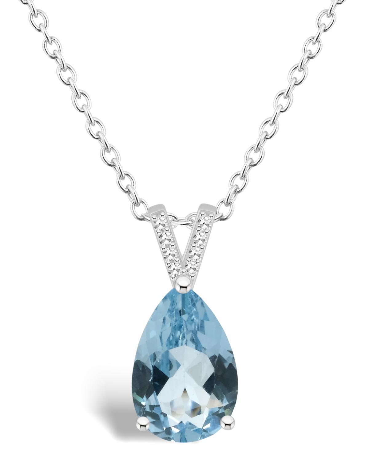 Alyson Layne Sterling Silver 12 mm x 8 mm Pear Shape Gemstone & Diamond Accent Pendant Necklace, Womens Blue Product Image