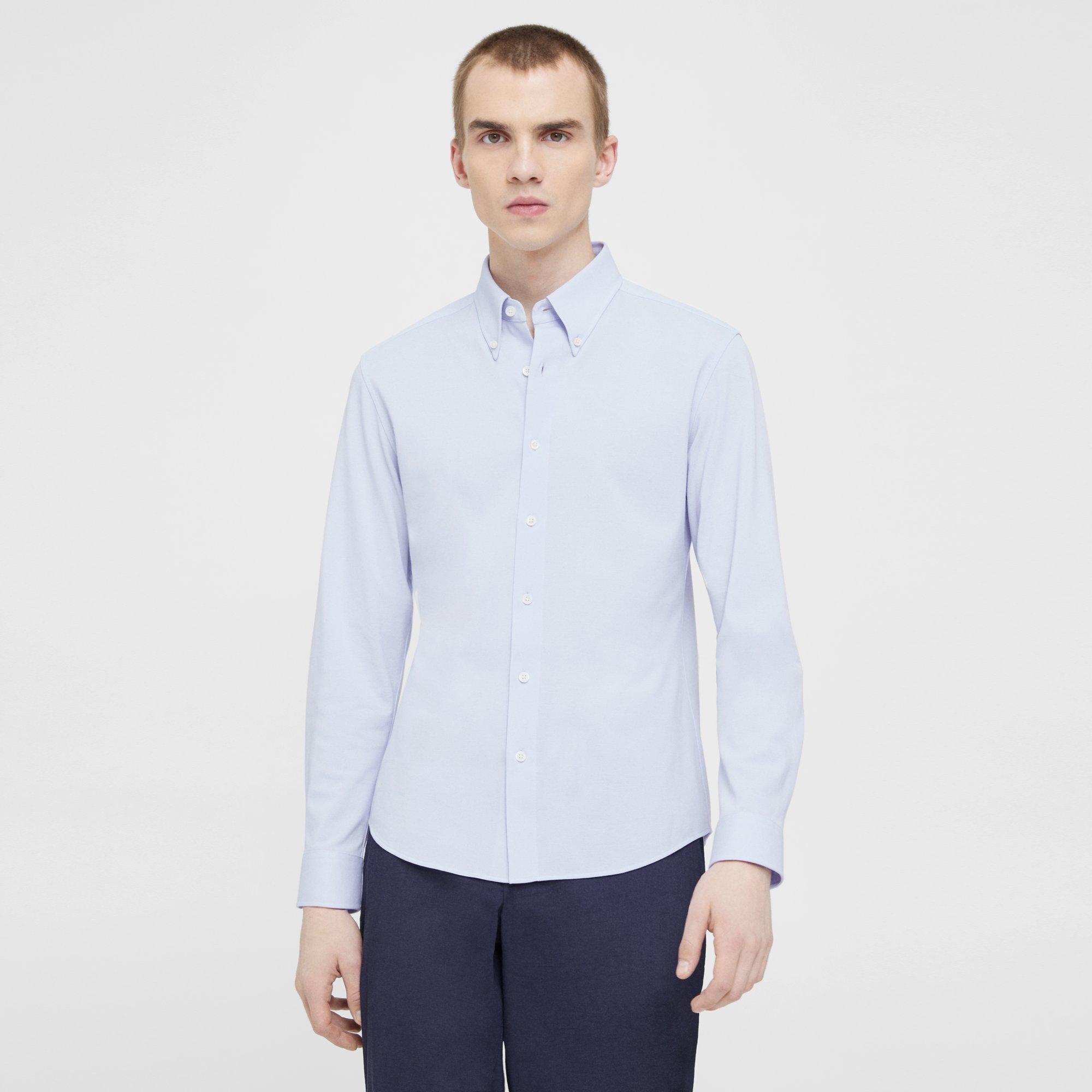 Blue Structured Piqué Alfred Shirt | Theory Product Image