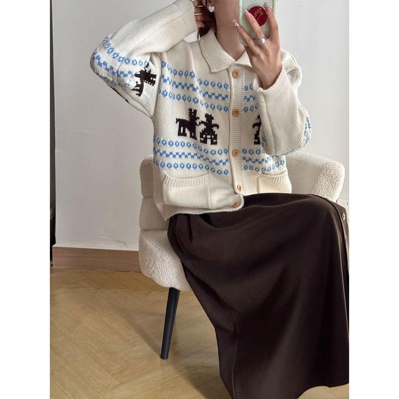 Round Neck Elephant Jacquard Cardigan Product Image