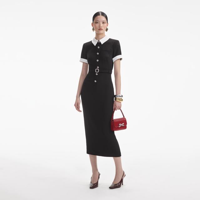 Black Crepe Contrast Midi Dress Product Image