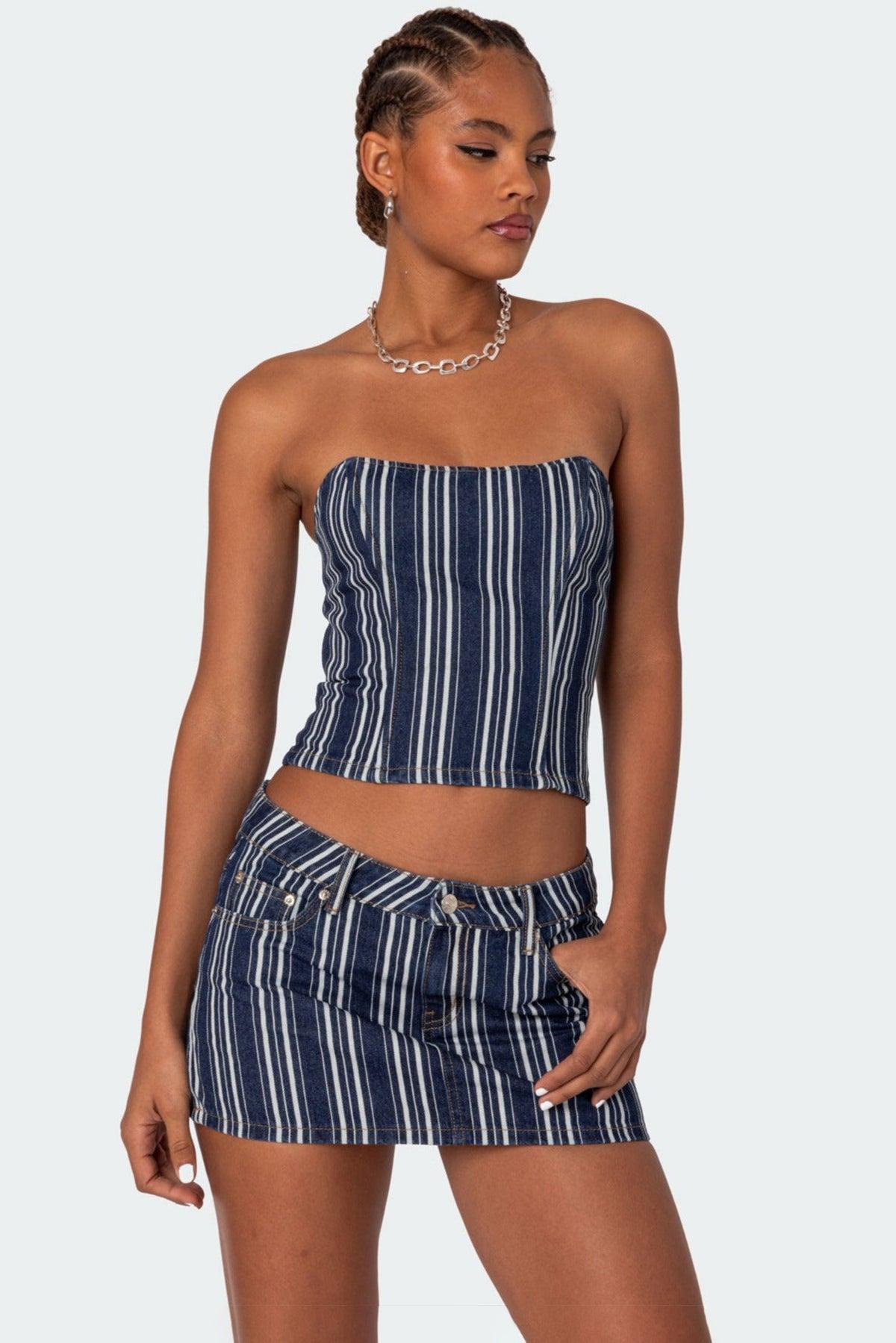 Inez Striped Denim Corset Product Image