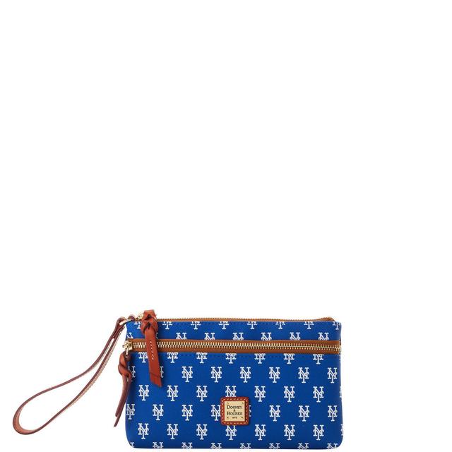 Dooney & Bourke Womens MLB Mets Double Zip Coated Cotton Wristlet in Blue Product Image