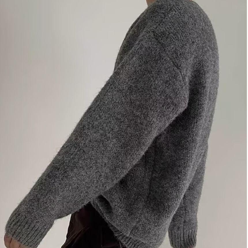 Crew Neck Plain Oversized Sweater Product Image