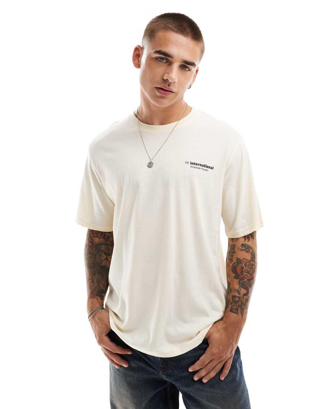 Jack & Jones oversized t-shirt with NYC back print in buttercream Product Image