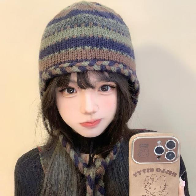 Striped Knit Trapper Hat Product Image