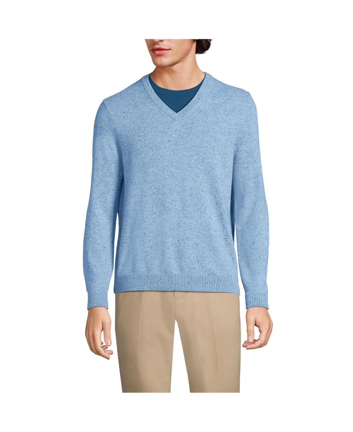 Mens Lands End Fine-Gauge Cashmere V-neck Sweater Blue Breeze Product Image