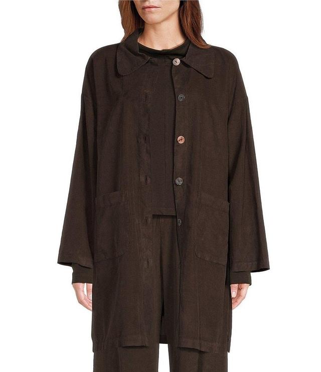 Bryn Walker Cotton Corduroy Point Collar Long Sleeve Oversized Button Front Car Coat Product Image