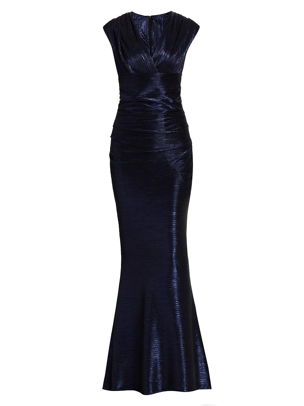 Womens Metallic Satin Surplice Gown Product Image