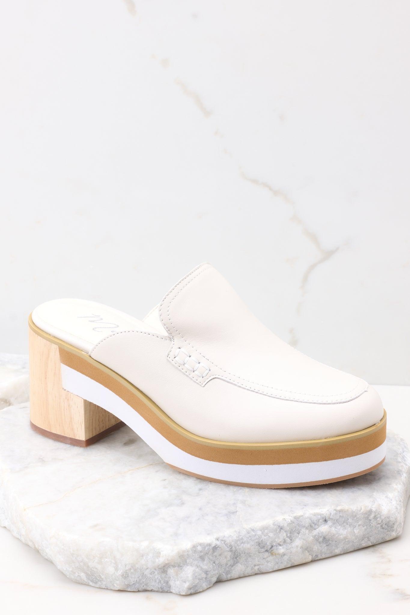 Kristy Bone Leather Loafer Mules Beige Product Image