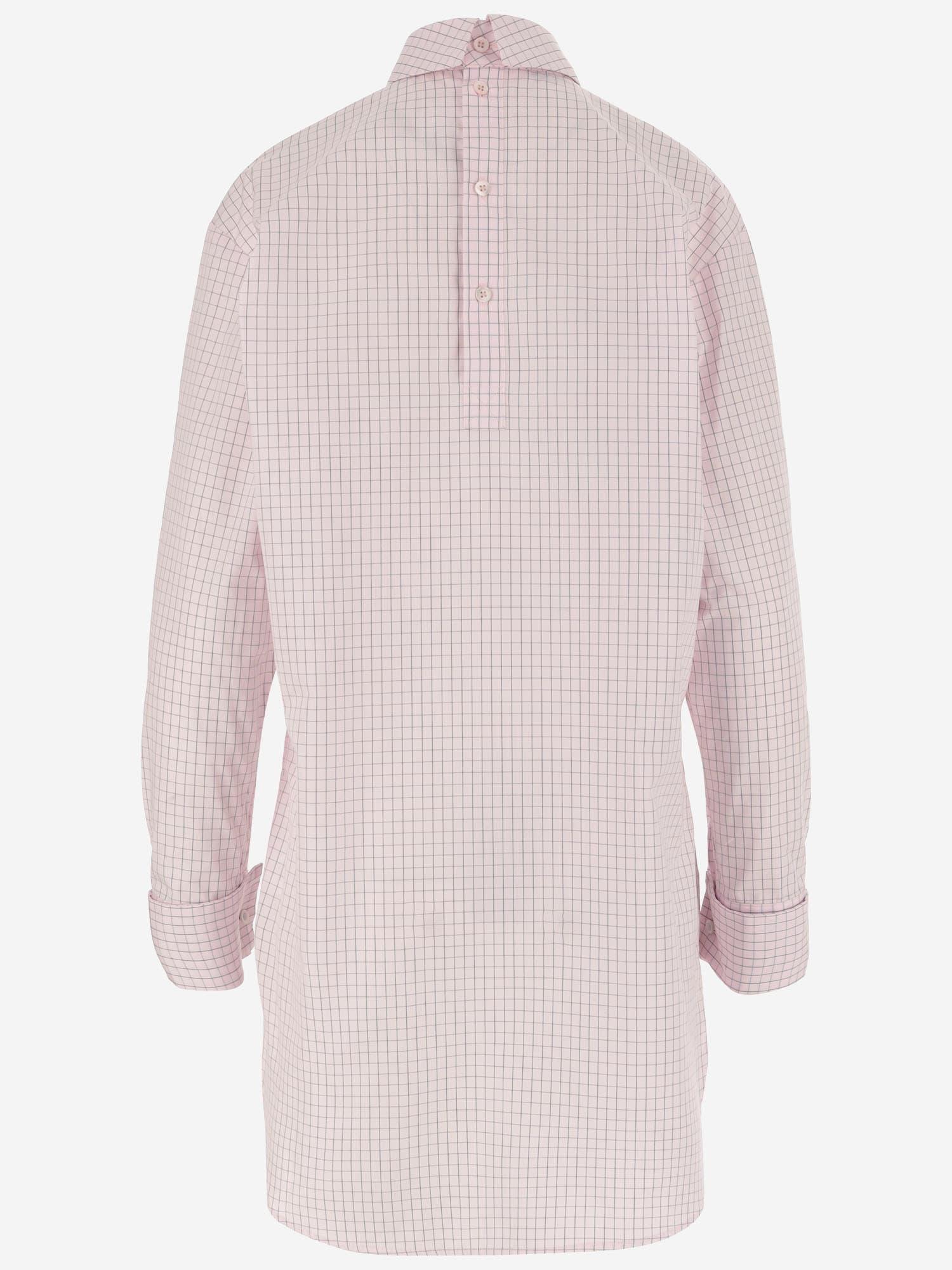 Long Cotton Shirt With Checkered Pattern In Pink Product Image