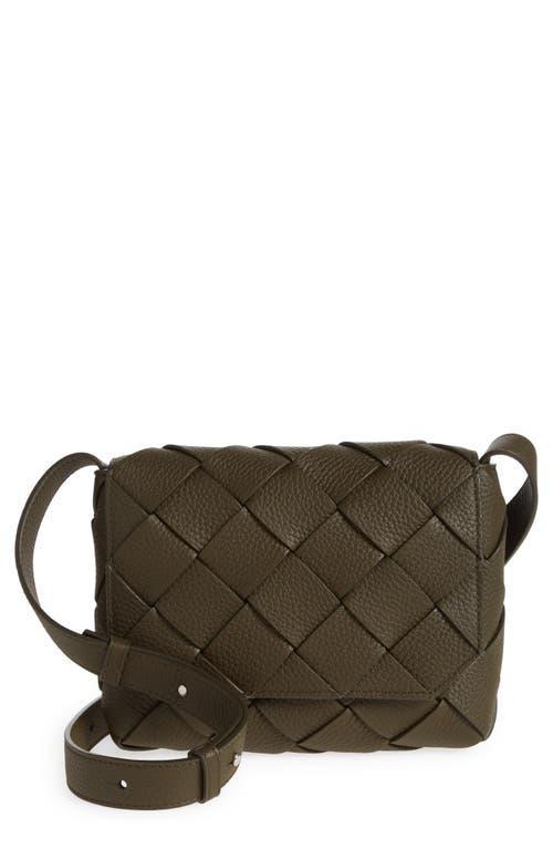 BOTTEGA VENETA Men's Small Diagonal Intreccio Leather Messenger Bag In Kaki Silver Product Image