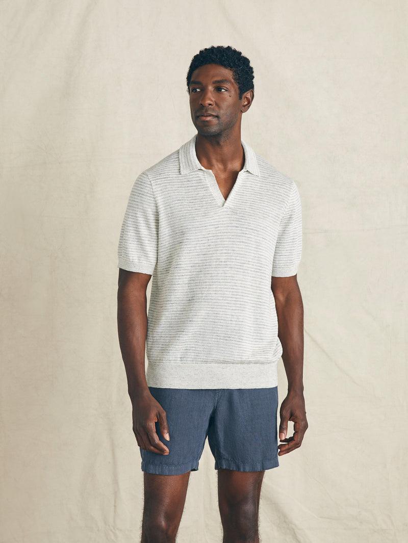 Short-Sleeve Linen Sweater Polo - Ivory Steel Feeder Product Image