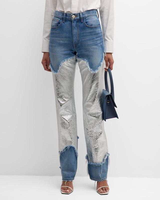 The Cortlandt Denim Pants with Metallic Leather Detail Product Image