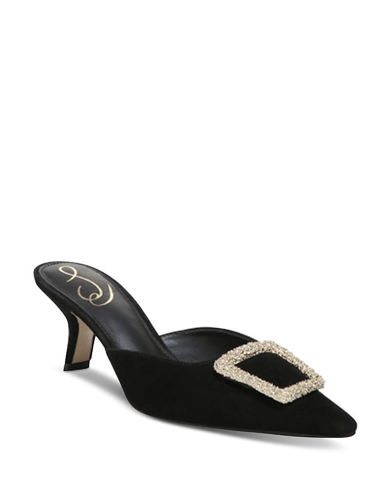 Sam Edelman Brit Suede Oversized Embellished Buckle Detail Mules Product Image