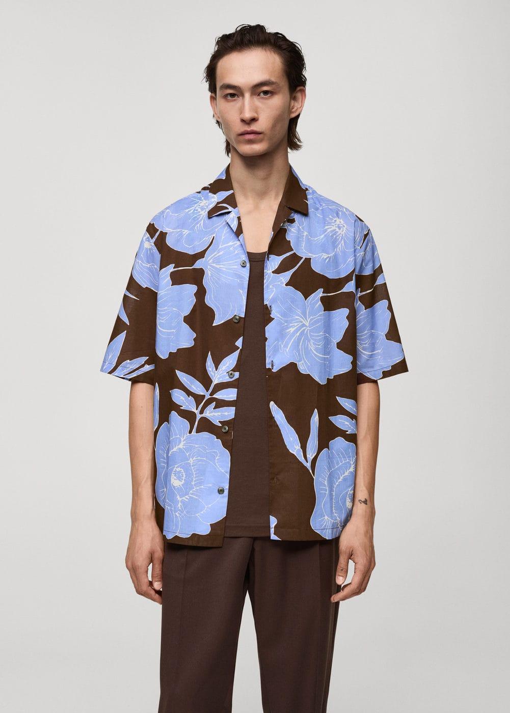 MANGO MAN - Regular-fit printed cotton shirt brownMen Product Image