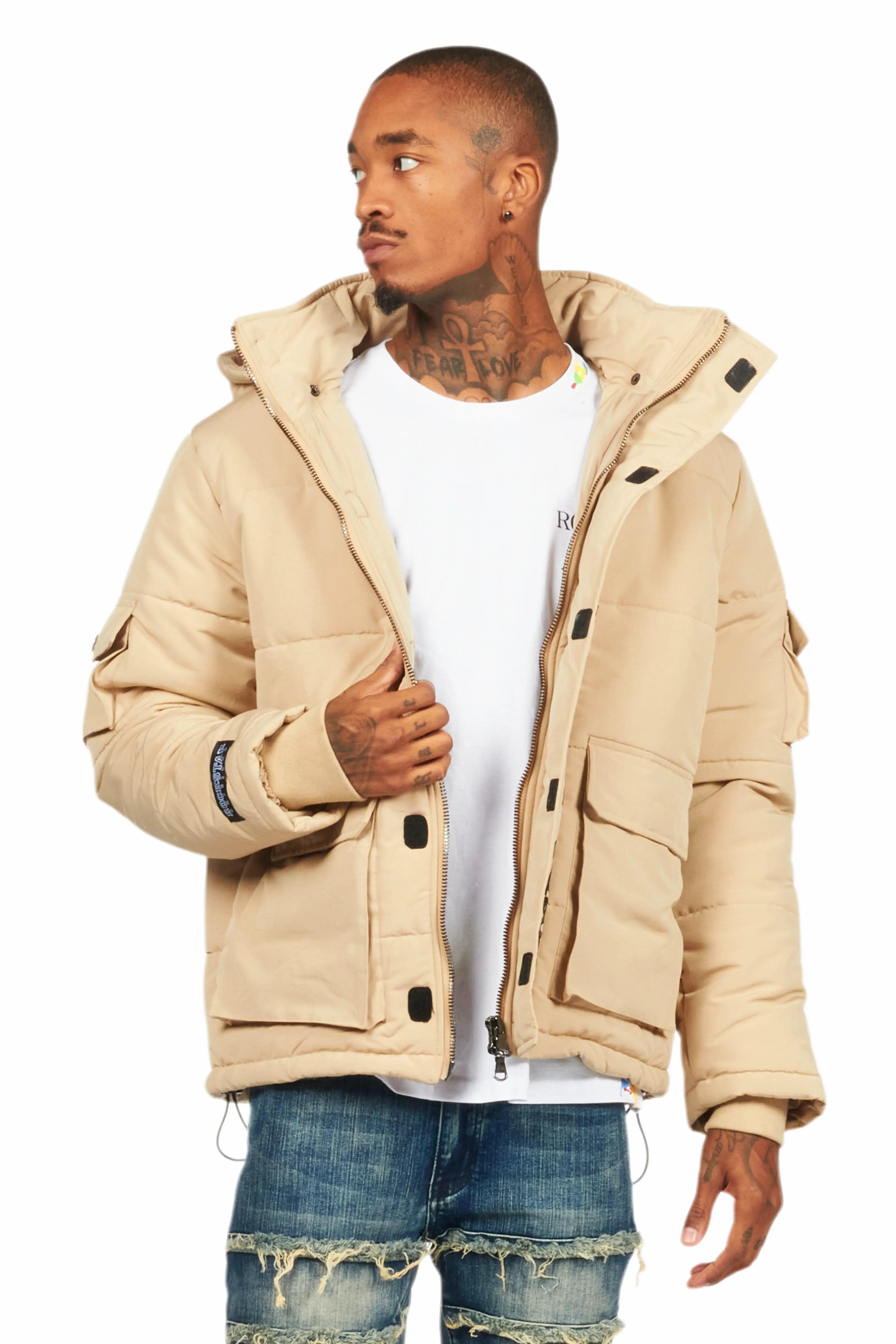 Adley Beige Utility Puffer Jacket Male Product Image