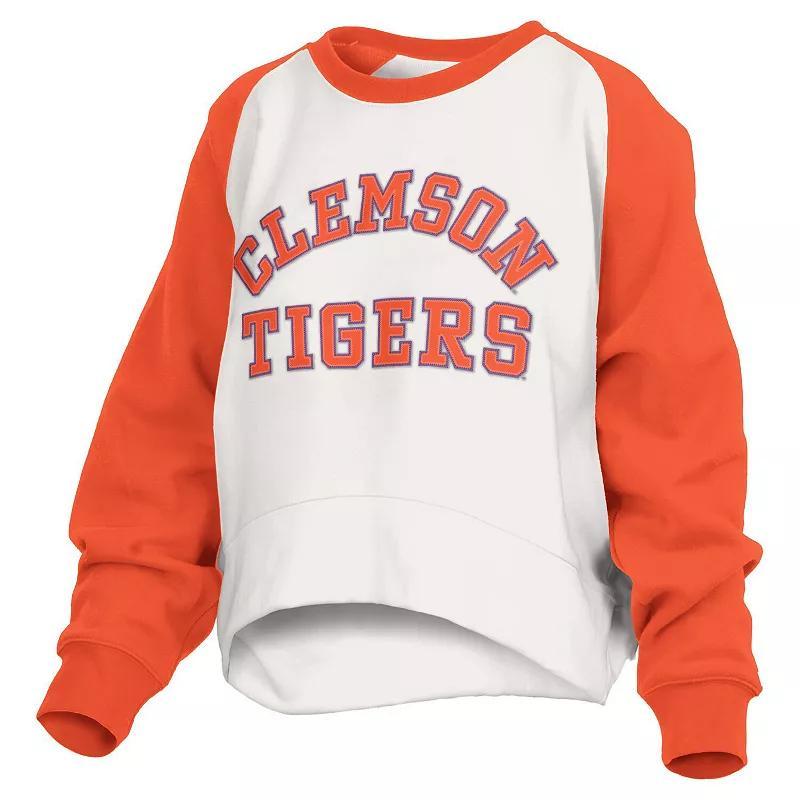 Womens Pressbox White Clemson Tigers Lotus Raglan Pullover Sweatshirt Product Image