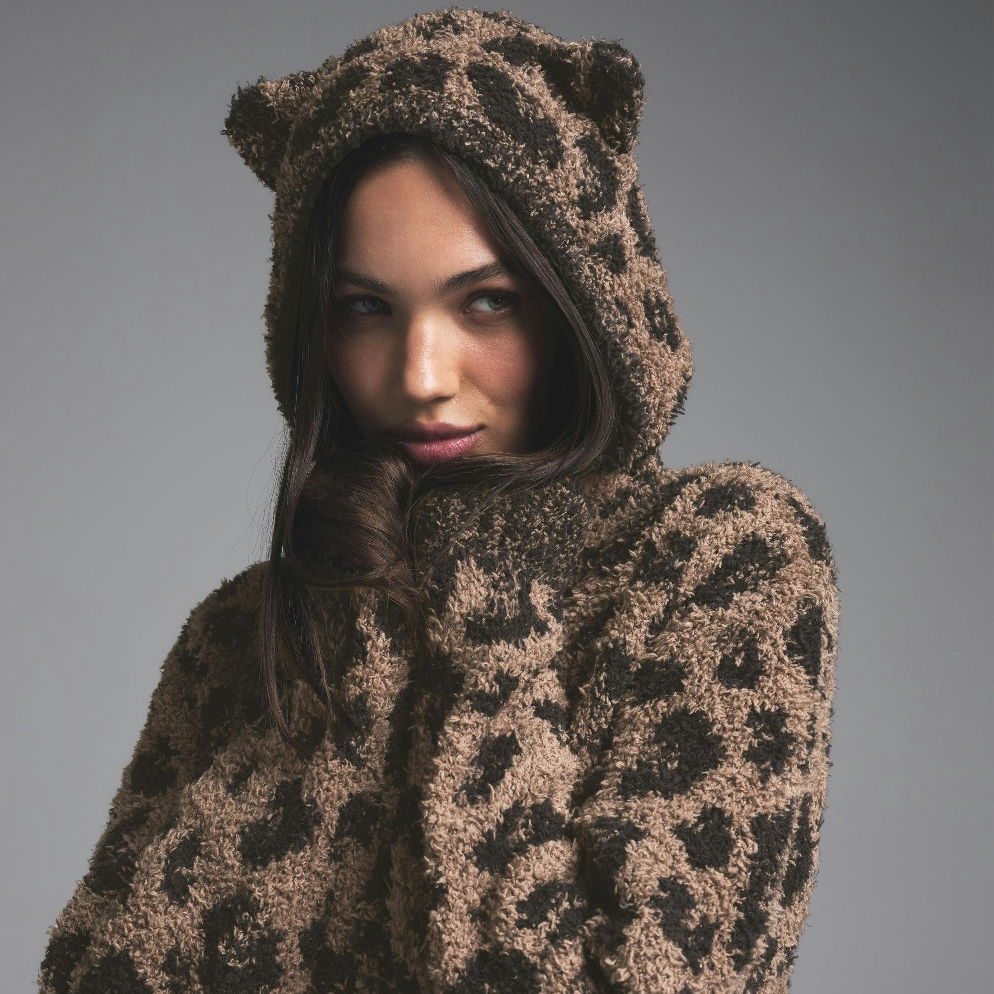 COZY KNIT ANIMAL EAR HOODIE | LEOPARD PRINT Product Image