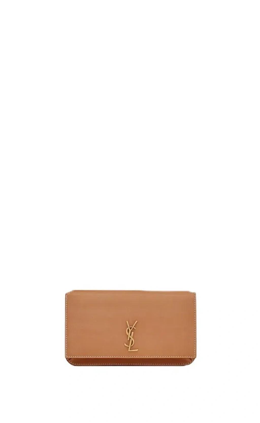 SAINT LAURENT Phone Holder Strap Bag In Vintage Brown Gold Product Image