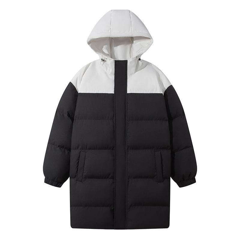 Hooded Plain Zip Long Puffer Coat Product Image