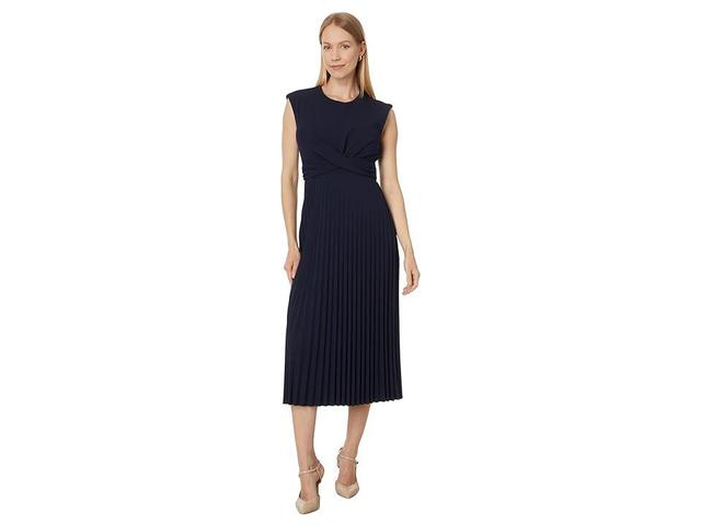 Calvin Klein Cap Sleeve Scuba Crepe Pleated Skirt Dress Women's Dress Product Image