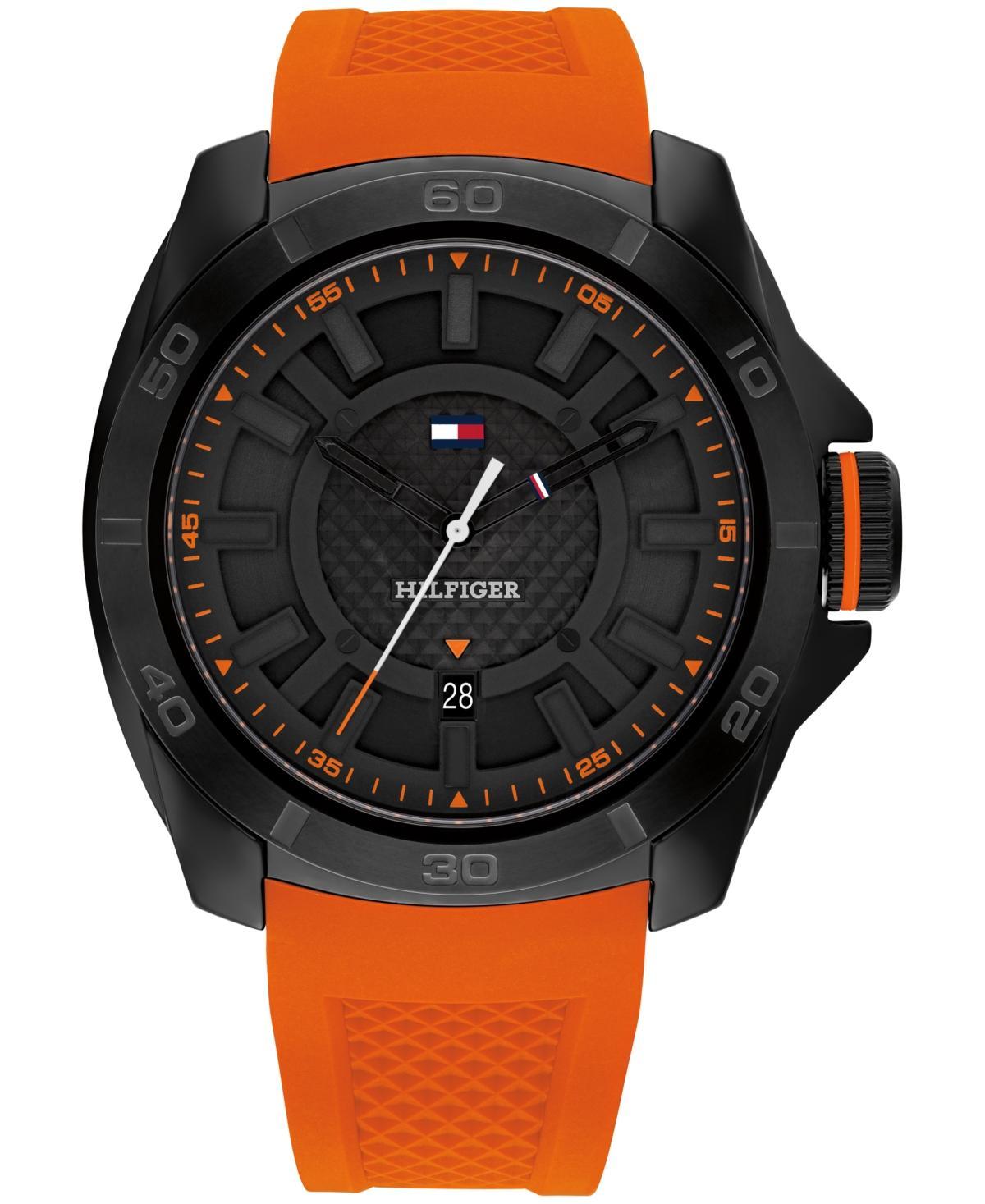 Tommy Hilfiger Mens Orange Silicone Watch 46mm - Black Product Image