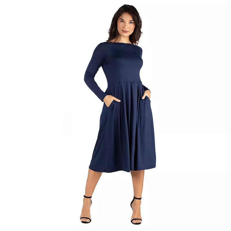 Womens 24Seven Comfort Apparel Long Sleeve Fit & Flare Dress with Pockets Product Image