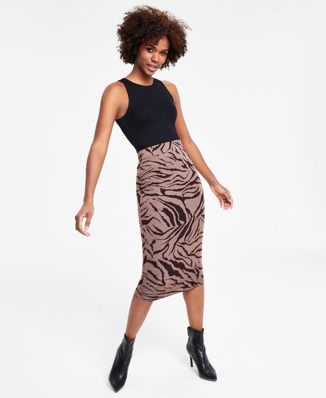 Bar Iii Womens Printed Pull-On Midi Jersey Skirt , Created for Macys Product Image