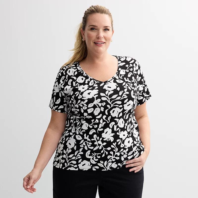 Plus Size Croft & Barrow Essential V-Neck Tee, Womens Product Image