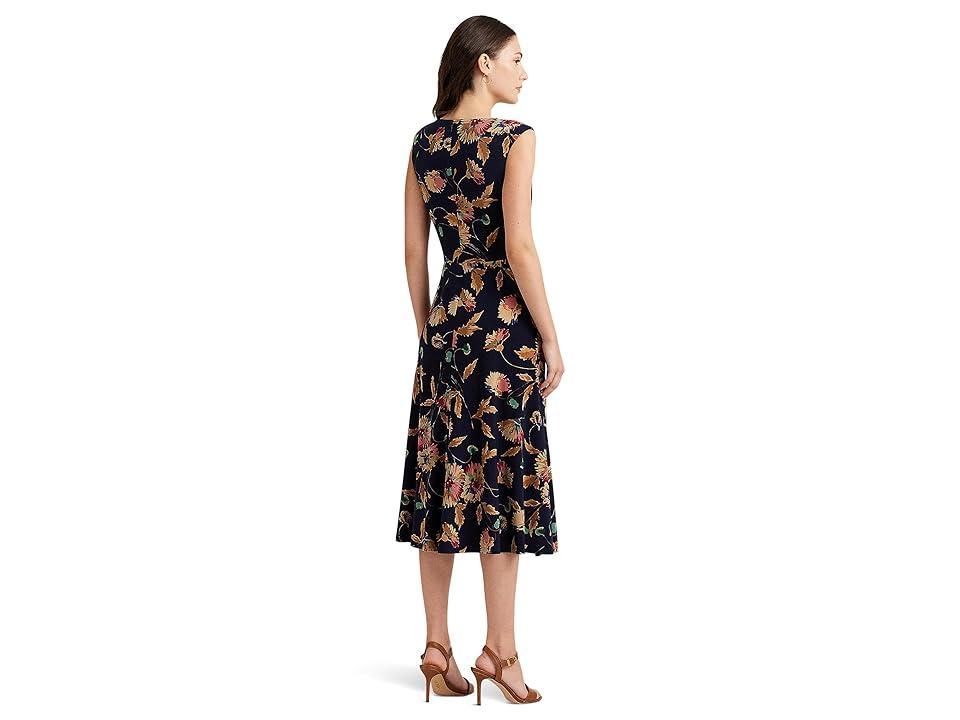 LAUREN Ralph Lauren Floral Twist-Front Stretch Jersey Dress Tan/Multi) Women's Dress Product Image