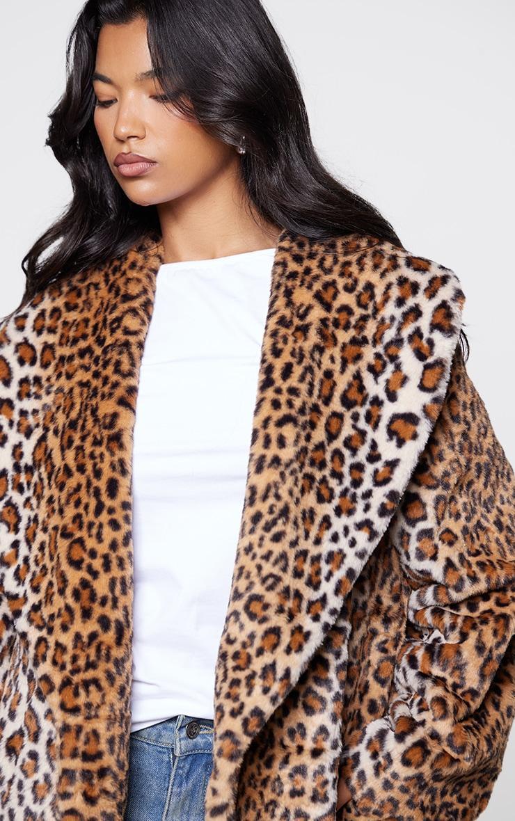 Brown Leopard Faux Fur Midi Coat Product Image