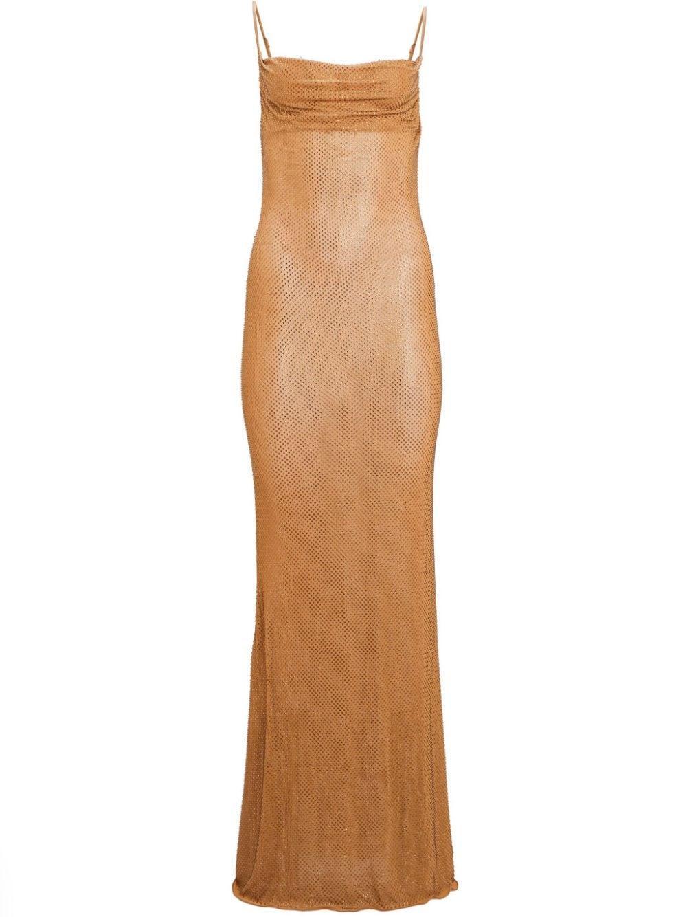 RETROFÉTE Shilo Crystal-embellished Mesh Dress In Tannin Product Image