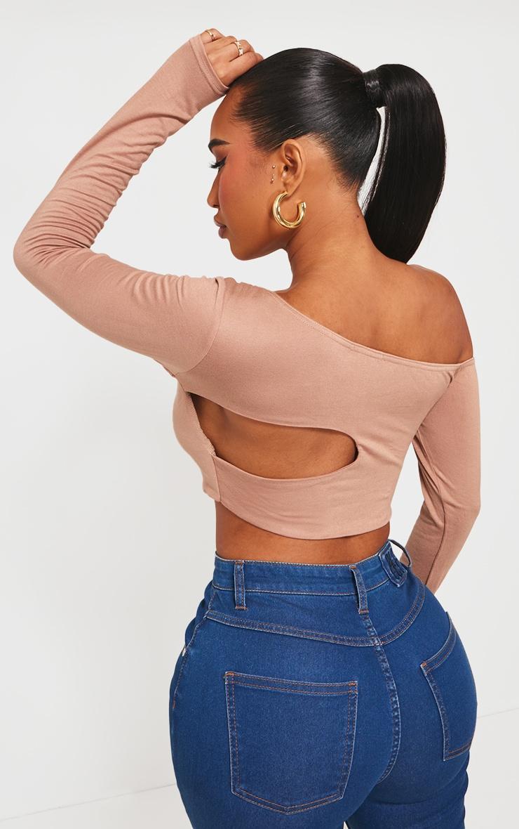 Shape Taupe Cut Out Long Sleeve One Shoulder Top Product Image