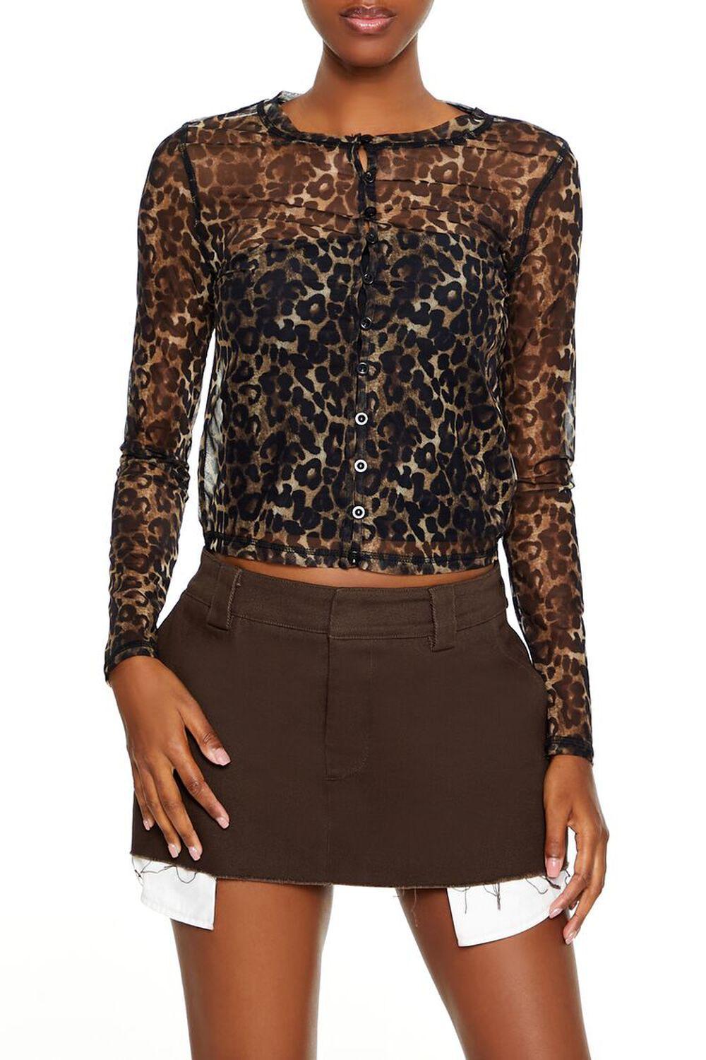 Mesh Leopard Print Cardigan Sweater | Forever 21 Product Image