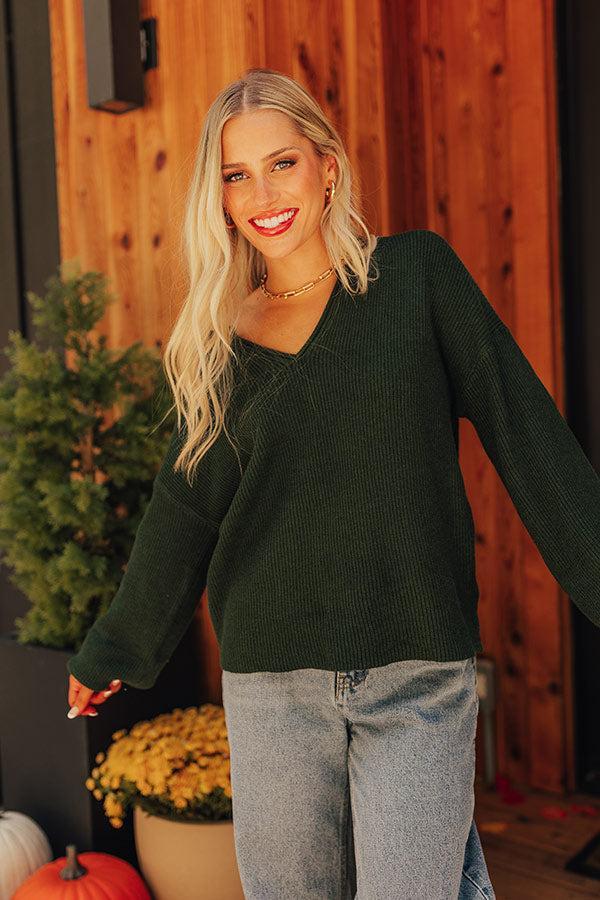 Cappuccinos On Repeat Sweater Top in Hunter Green Product Image