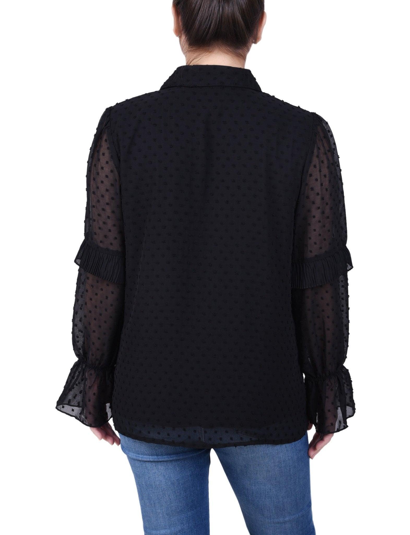 NY Collection Long Sleeve Dotted Chiffon Blouse - Petite Product Image