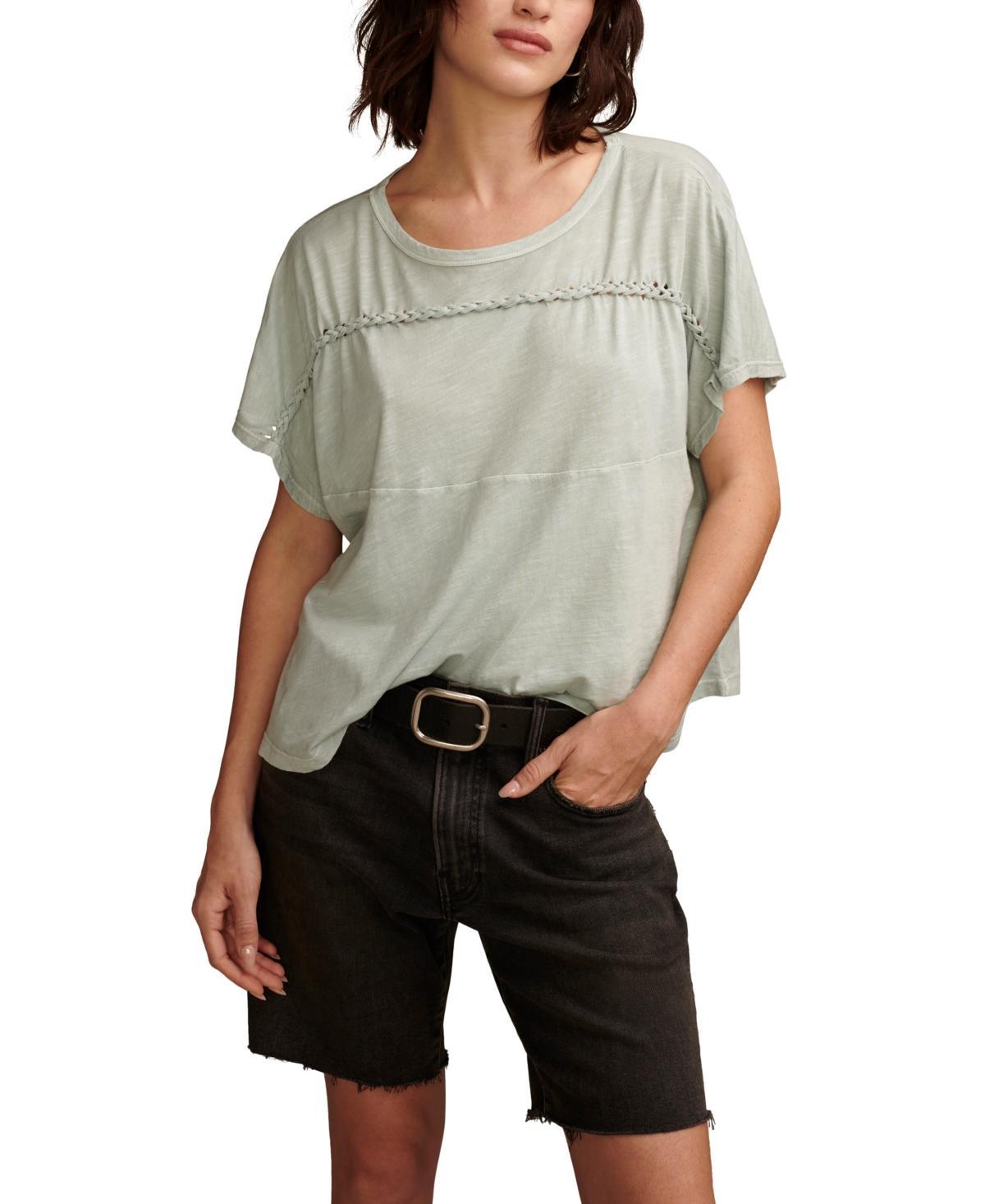 Lucky Brand Womens Braided-Trim T-Shirt Product Image