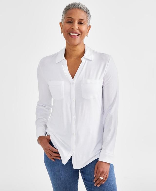 Women's Button-Down Knit Shirt, Created for Macy's Product Image