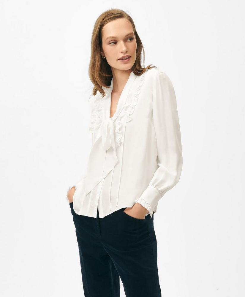 Ruffle Placket Tie-Neck Blouse in Georgette Silk product image