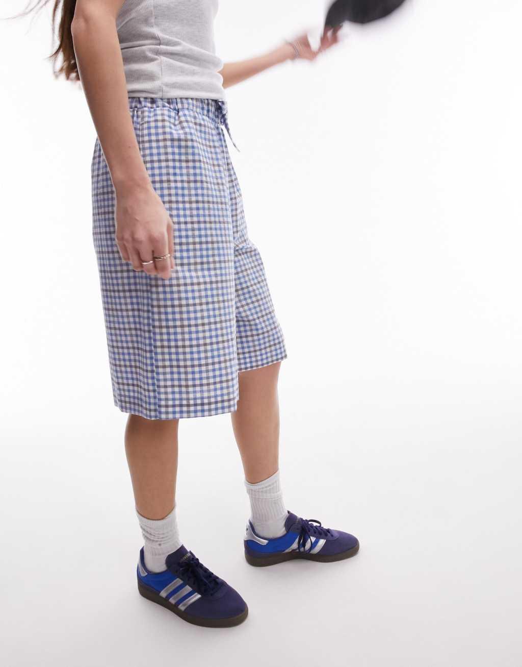 Topshop check awkward length short in blue Product Image