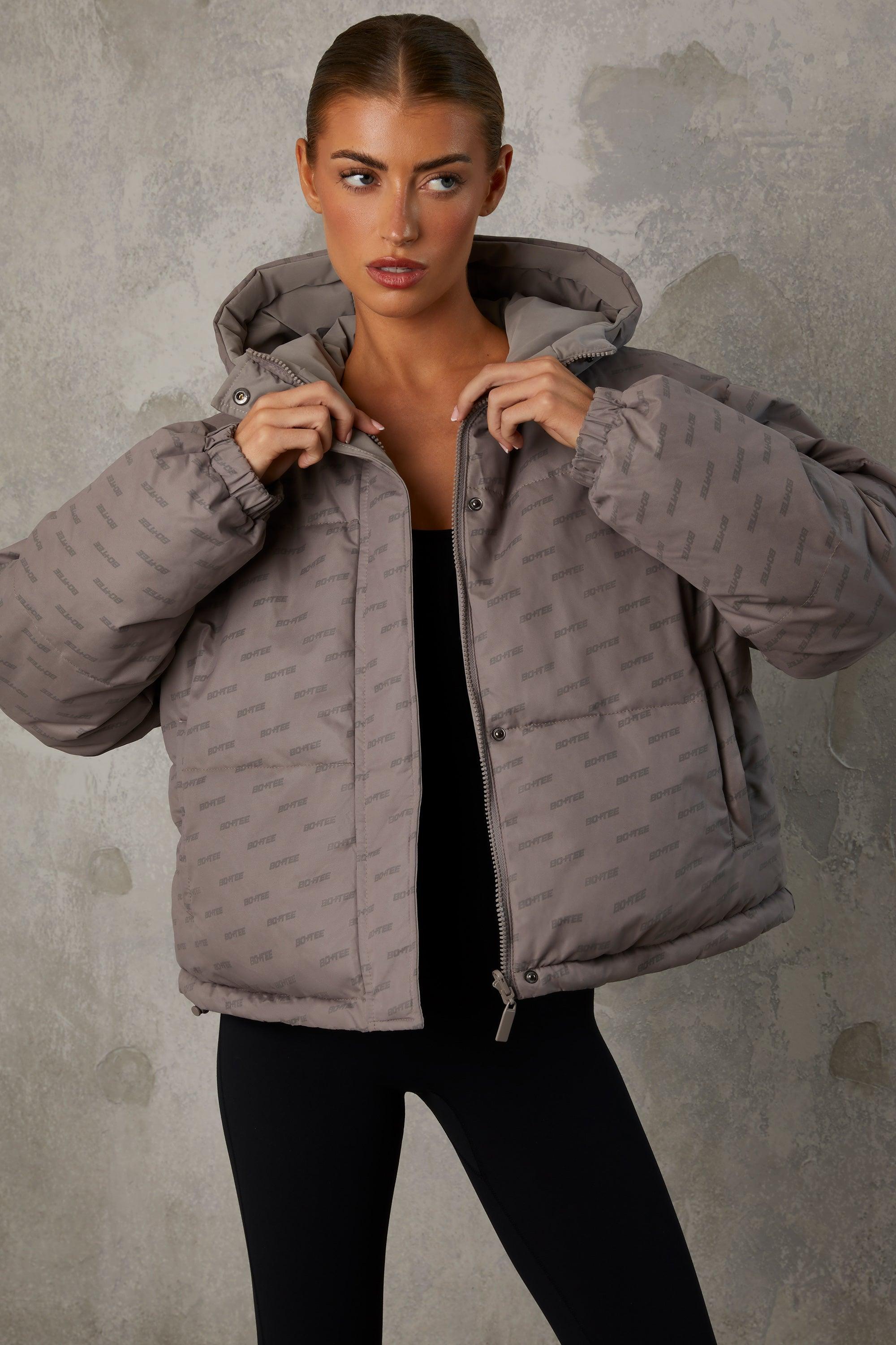 Reversible Hooded Puffer Jacket in Warm Grey Product Image