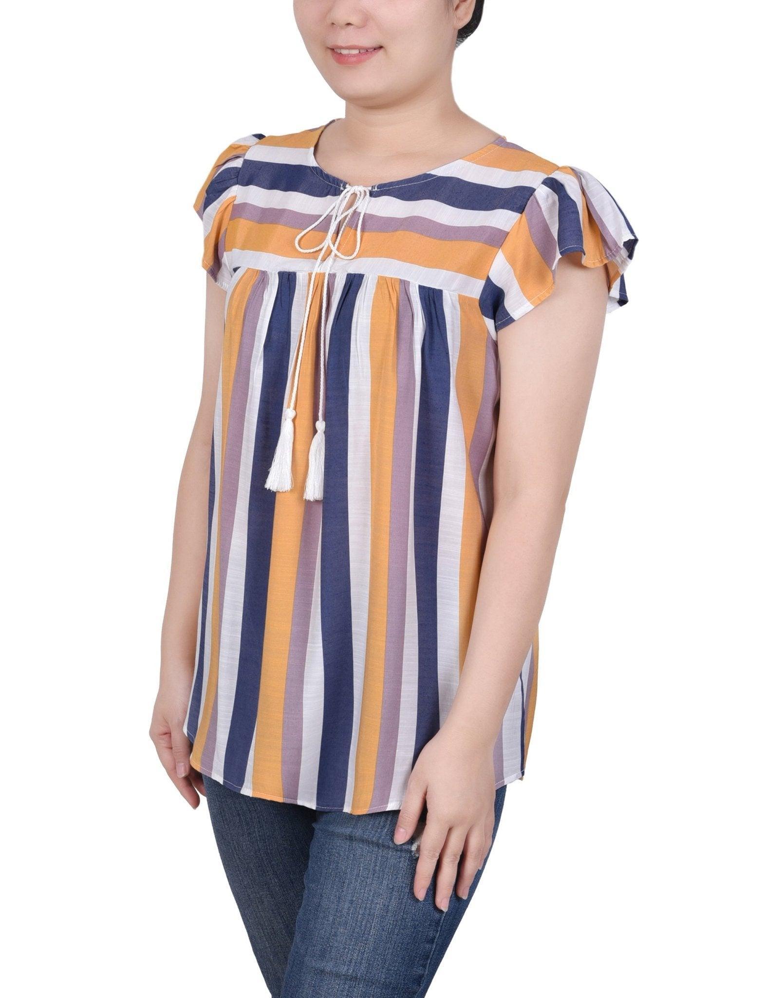 Flutter Sleeve Vertical Striped Blouse - Petite Product Image