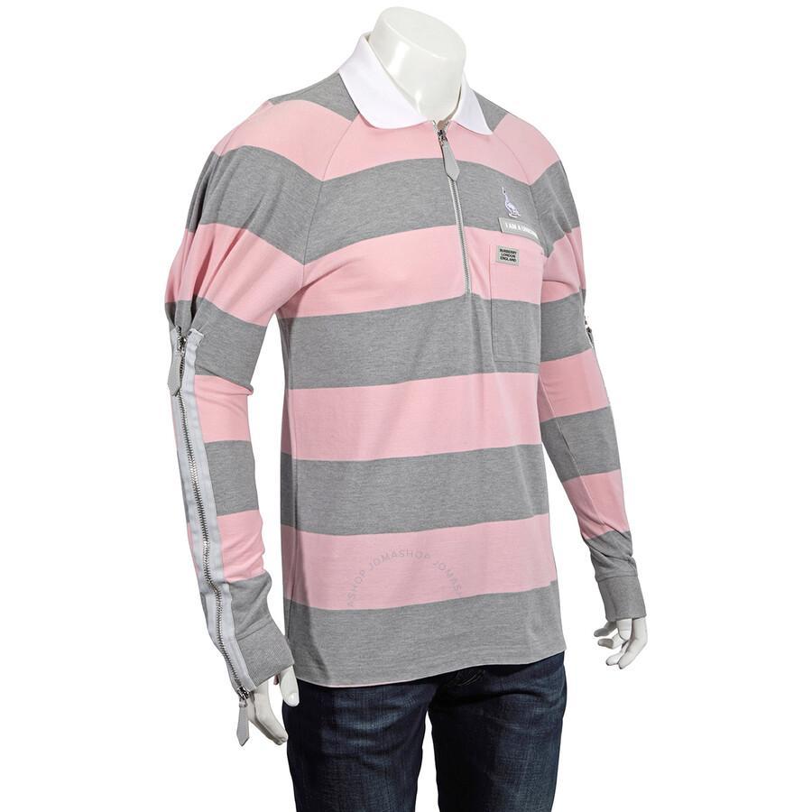 BURBERRY Men's Long-sleeved Zip Detail Striped Polo Shirt In Pale Pink Ip Pattern Product Image