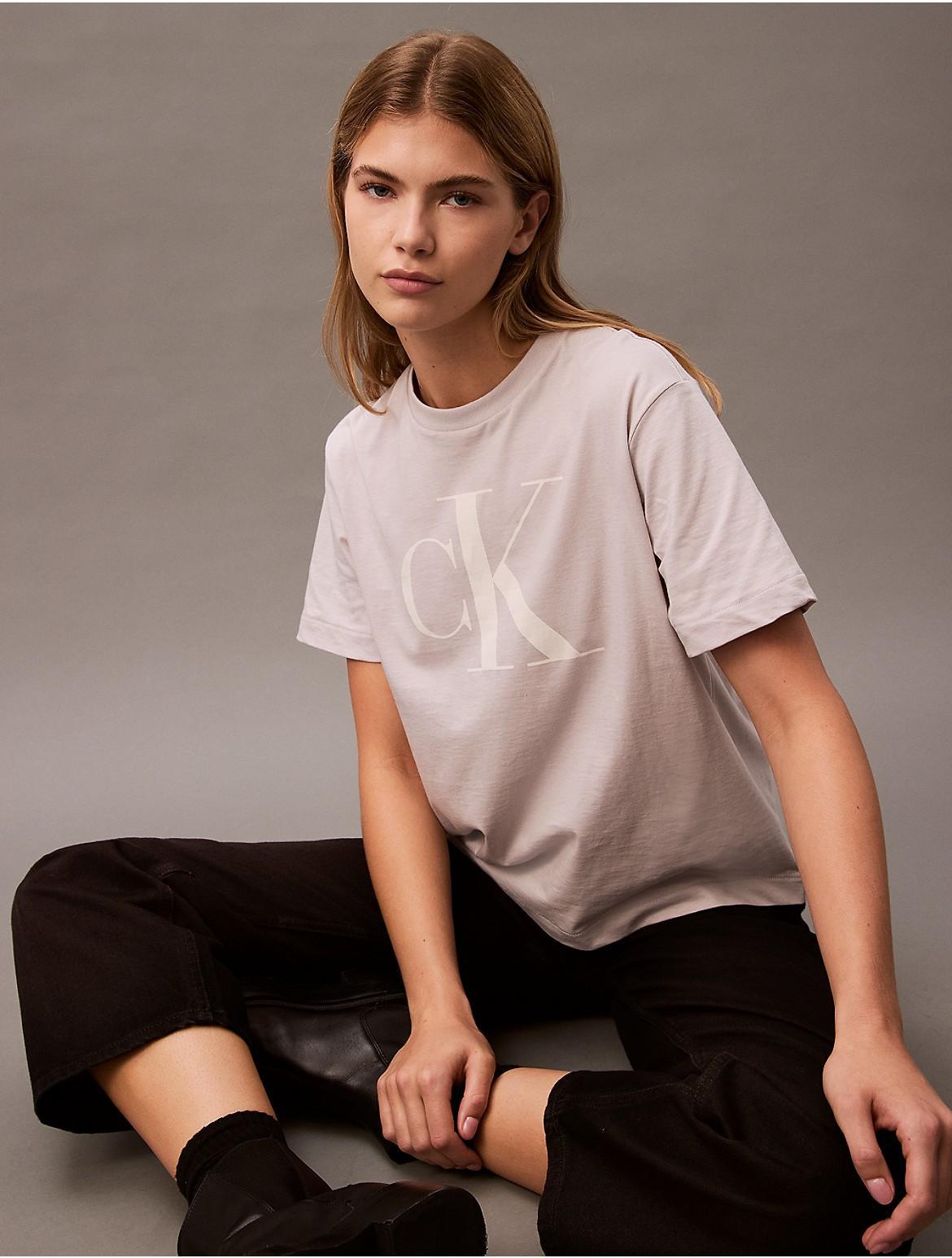 Calvin Klein Womens Monogram Logo Boxy T-Shirt - Blue - XS Product Image