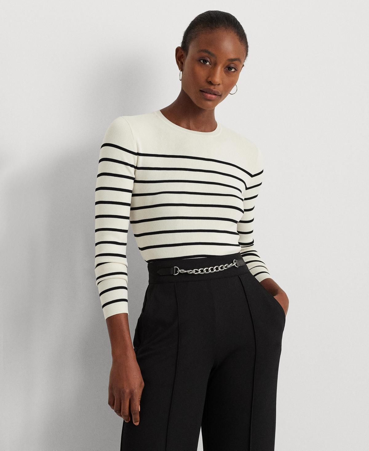 Lauren Ralph Lauren Womens Striped Crewneck Sweater, Regular & Petite - Mascarpone Cream Product Image