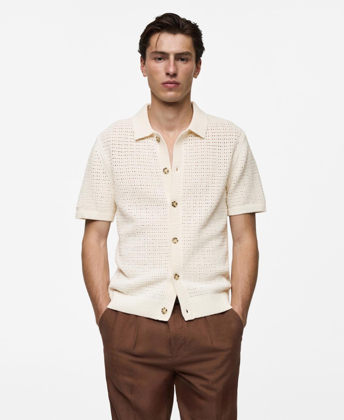 Mango Mens Openwork Knit Buttons Detail Polo Shirt Product Image