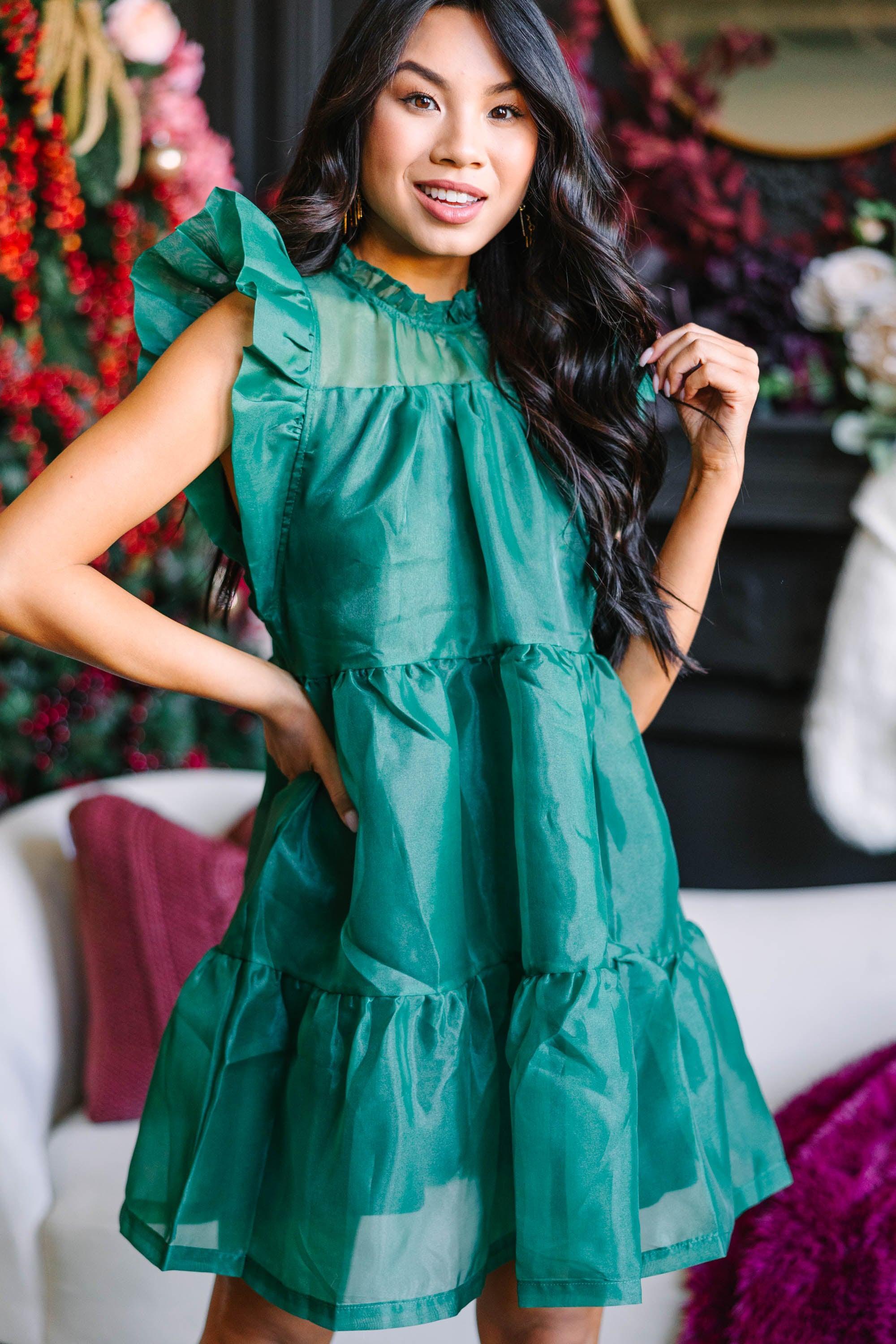 Keep Watch Emerald Green Ruffled Dress Female Product Image