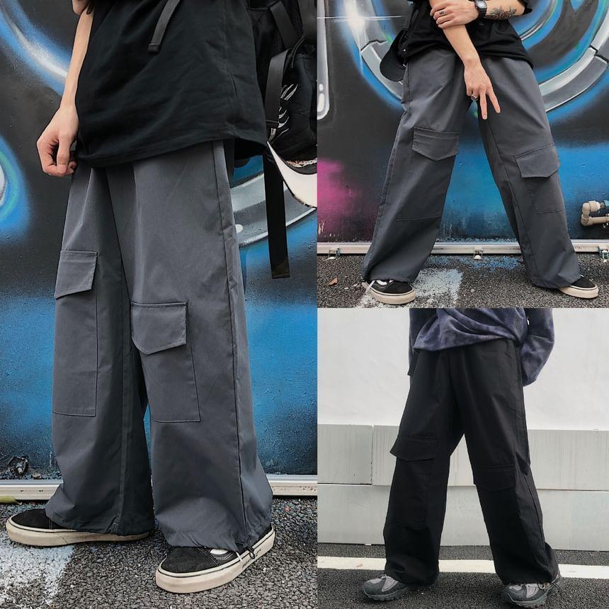 Plain Cargo Wide Leg Pants Product Image