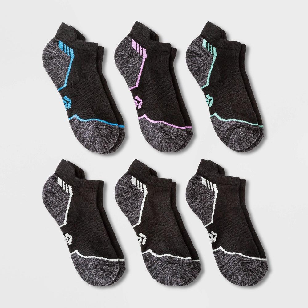 Women's Cushioned Active Striped 6pk No Show Tab Athletic Socks - All In Motion™ Black 4-10 Product Image